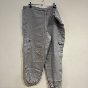 bryn‎ Walker Women’s Light Gray Cargo Pants Wide Leg 100% Linen Size Small